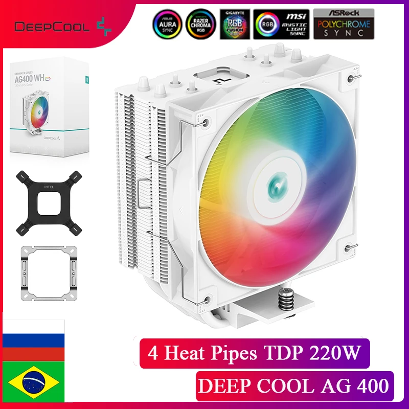 Deepcool Ag400 V5 Argb 4 Heat Pipe Tdp 220W Pwm Case Fan Radiatore Raffreddato Ad Aria Intel Lga1700 115X 1200 Amd Am4 Am5 Cpu Cooler