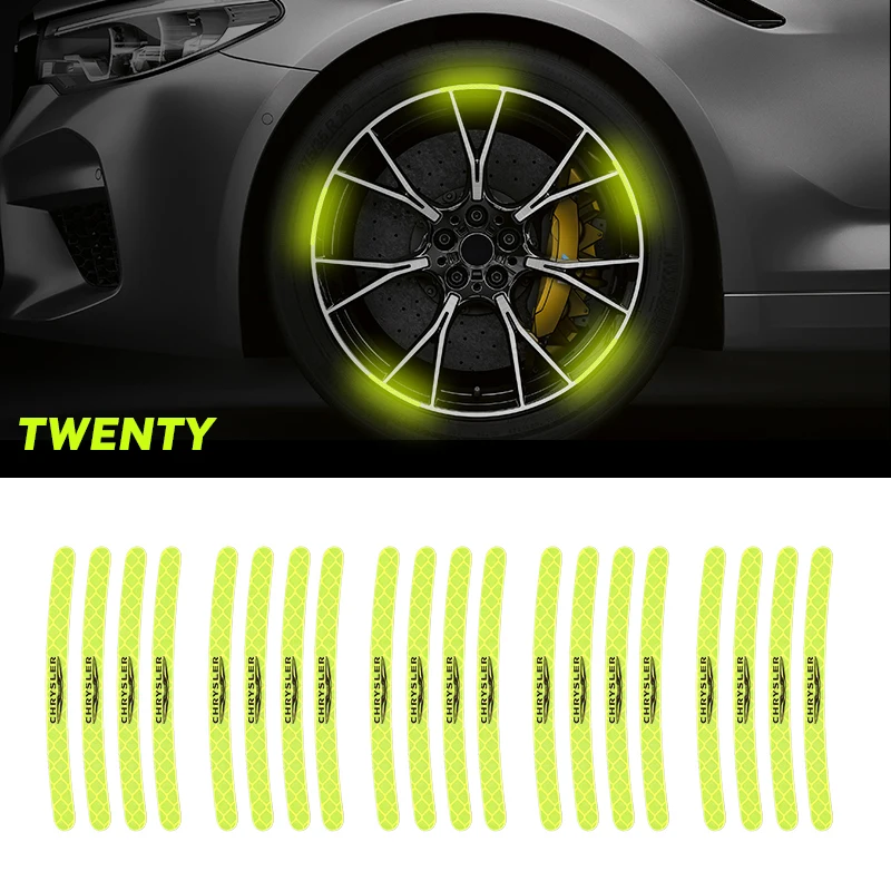 20Pcs Car Wheel Hub Adesivo Riflettente Night Driving Styling Per Chrysler Grand 300C Pt Cruiser Voyager Pacifica Country Town