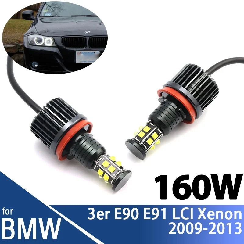 160W Led Bianco Auto Halo Anelli Angel Eyes Lampadine Per Bmw Serie 3 E90 E91 Lci Xenon 2009-2013