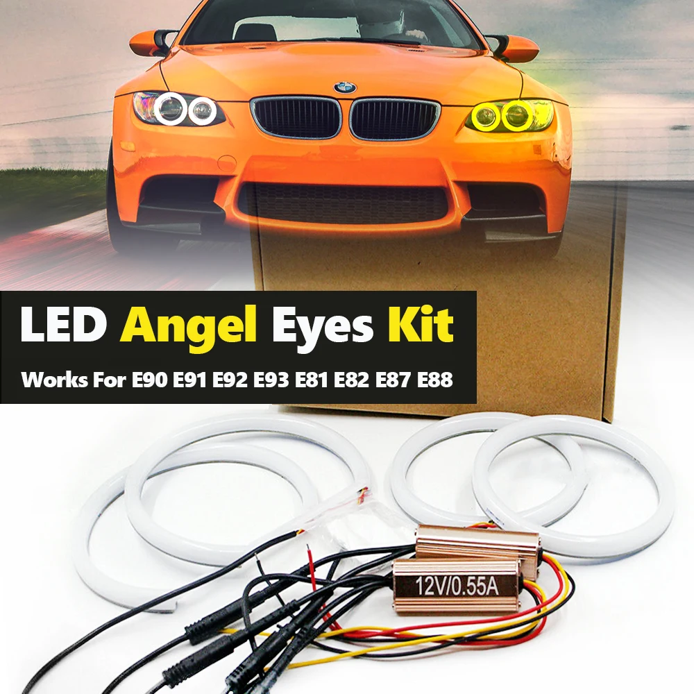 4 Pezzi Car-Styling Doppio Colore Bianco Giallo Led Halo Rings Cotton Light Per Bmw E92 E90 E93 E90 E81 E82 E87 E88 Angel Eyes Lampade