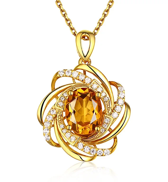 Vero Oro 18 Carati 2 Carati Ciondolo Topazio Donna Lusso Giallo Gemma Collana In Oro 18 Carati Ciondolo Gioielli In Cristallo Accessori Donna