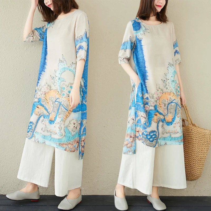 Moda India Pakistan Abbigliamento In Cotone Musulmano Etnico Sarees Tradizionale A Due Pezzi Set Top E Pantaloni Bohémien Tailleur Pantalone Femminile
