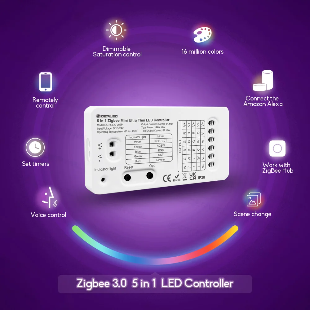 Smart Zigbee 3.0 Controller Led 5 In 1 Funziona Con Echo Plus/Studio E Smart Hub Strip Light Controller Per Alexa Voice Control