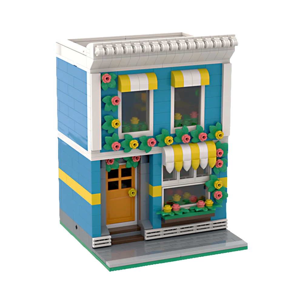 Moc Street View Flower House Architecture Building Block Set City Flower Shop Store Model Education Brick Toys For Kids Gift