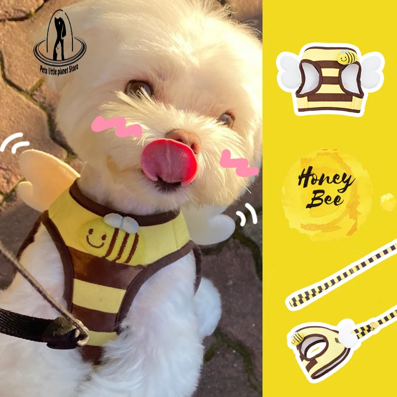Cute Bee Kitten Puppy Dogs Harness And Leash Set Soft Traspirante Cani Vest Harness Leads Pet Clothes For Small Dogs Chihuahua