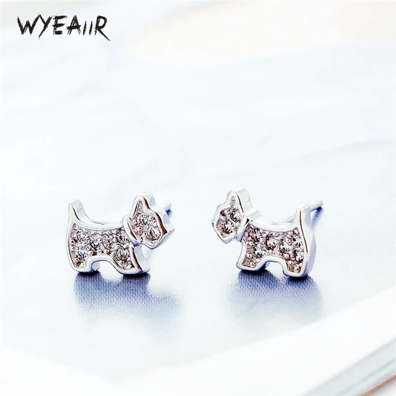 Wyeaiir 925 Sterling Silver Carino Delicato Zircone Cucciolo Dolce Cane Orecchini Femminili