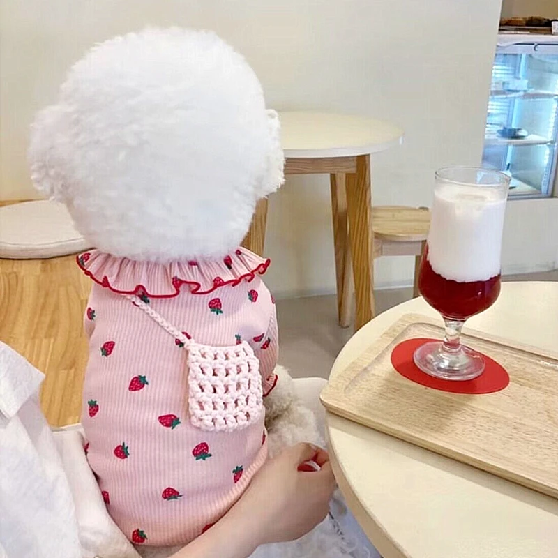 Pink Strawberry Puppy Vest Pizzo Sottile Pet Clothes Teddy Cozy Summer Dress Pet Dog Fruit Clothes Accessori Per Cani