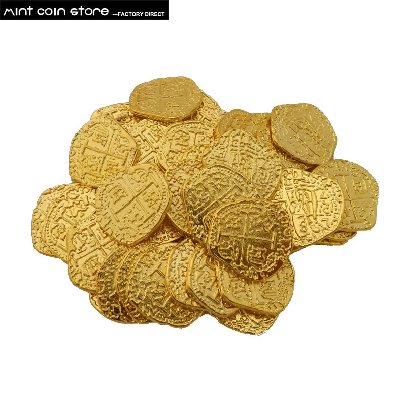 1 Pezzo Europeo Spagna Doubloon Moneta D'Oro Capitano Pirata Del Partito Del Giocattolo Di Moneta In Metallo Tesoro Gioco Di Caccia