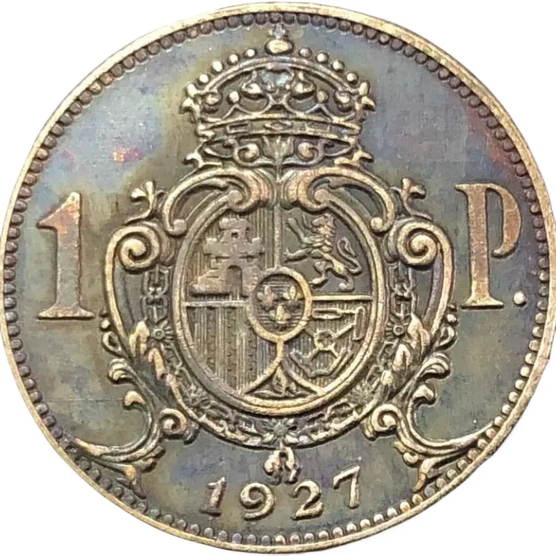 1927 Spagna 1 Peseta-Alfonso Xiii Di Prova Sciopero Copia Coin