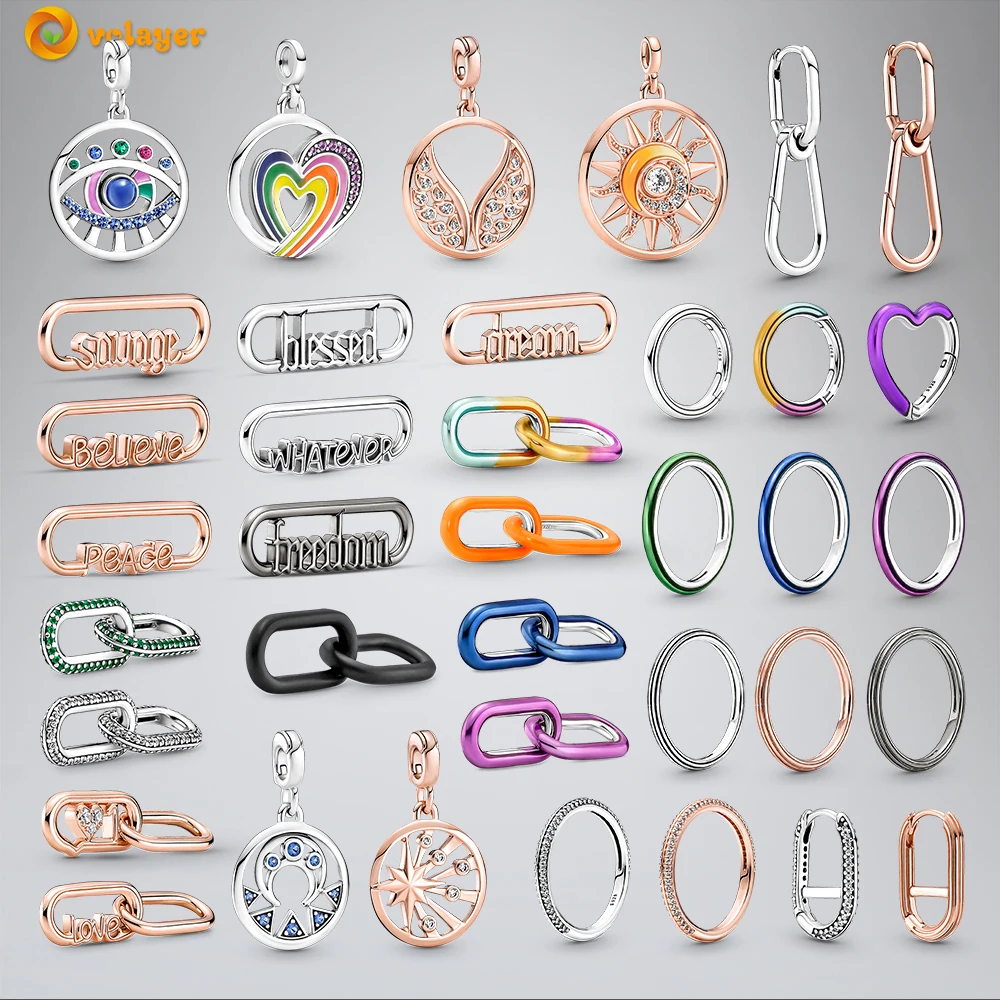 Volply Argento Sterling 925 Me Rings Me Orecchini Connettore Tondo Parola Link Medaglione Charms Misura Bracciali Pandora Me Originali