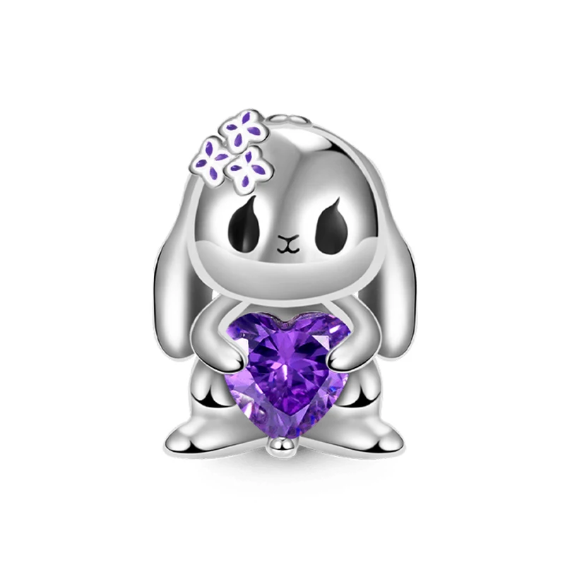 925 Sterling Silver Lop-Eared Rabbit Abbraccia Cuore Gemma Charm Bead Fit Originale Pandora Charm Bracciali Gioielli Berloque