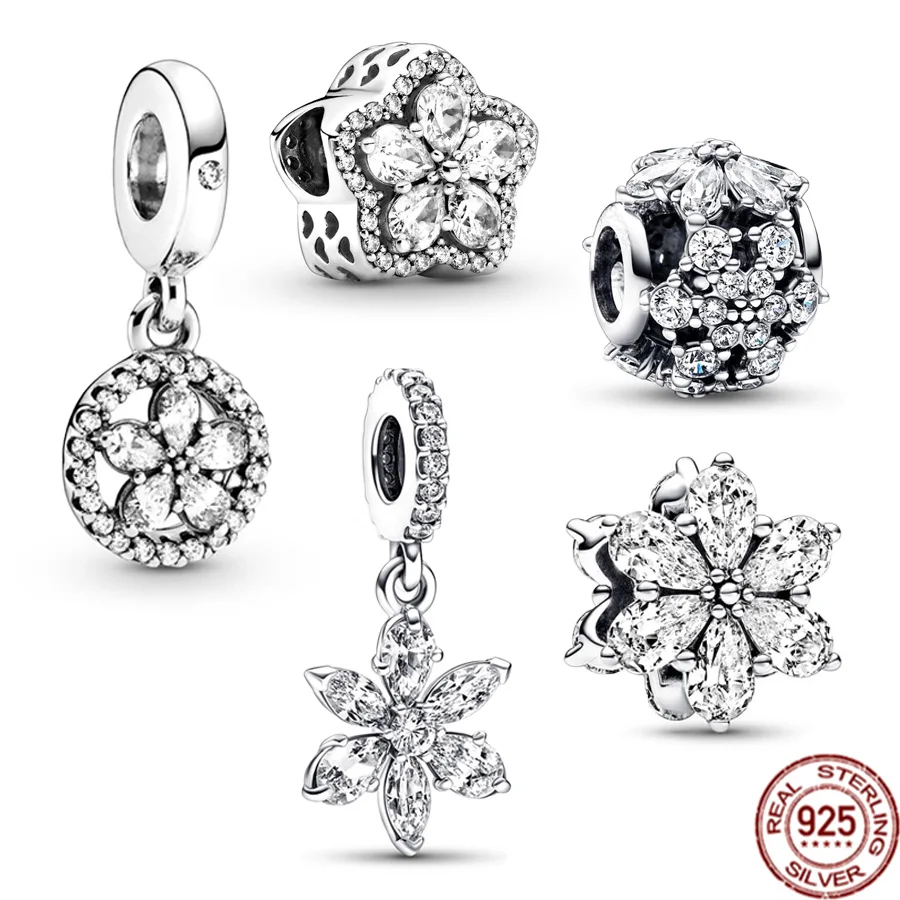 New Sparkling Herbarium Cluster & Snowflake Pavé Ciondola Charm Bead Fit Bracciale Pandora Originale 925 Gioielli In Argento Sterling Fai Da Te