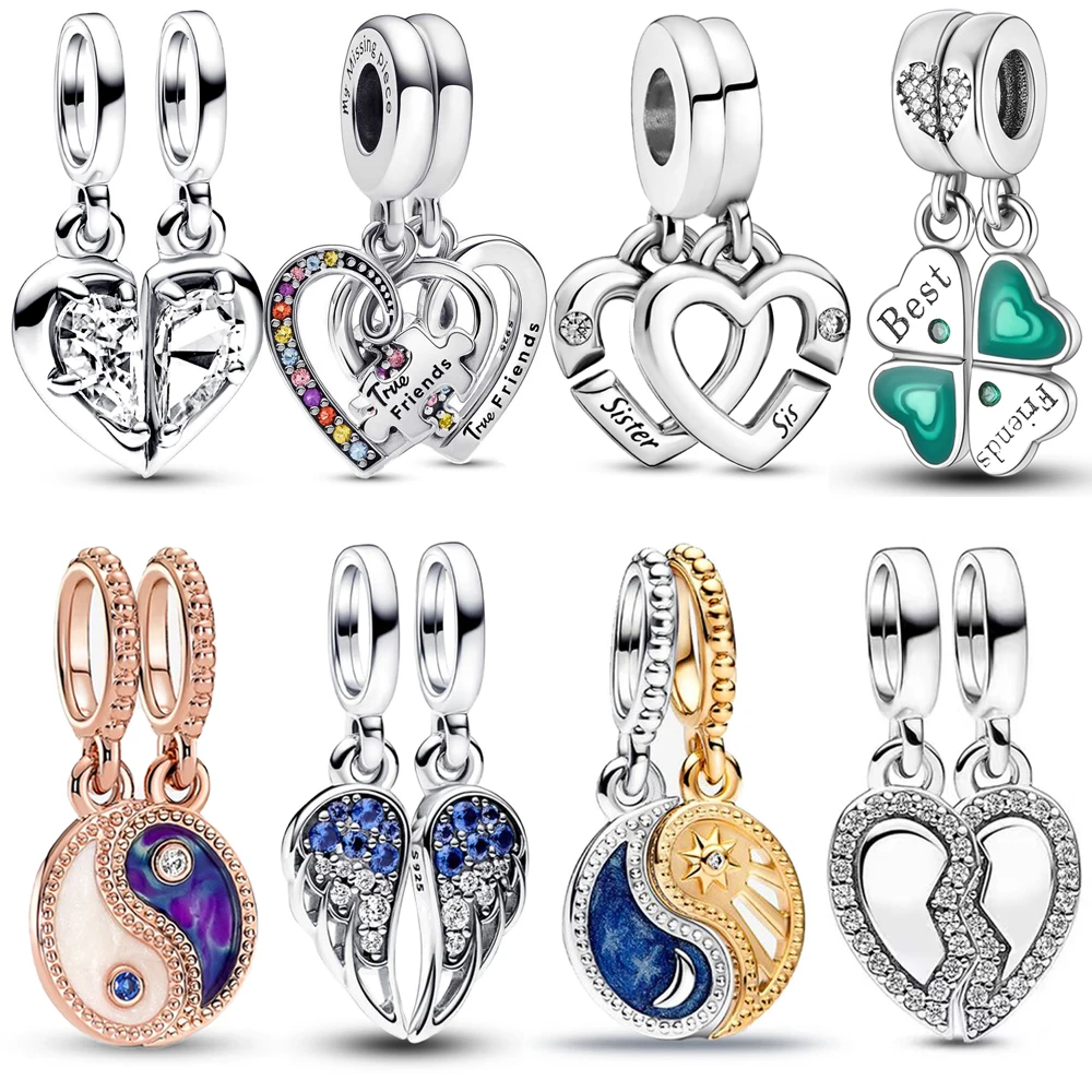 New Linked Sister & Mother & Friend Hearts Split Ciondola Charm Fit Bracciale Pandora Regalo Di Gioielli In Argento Sterling 925