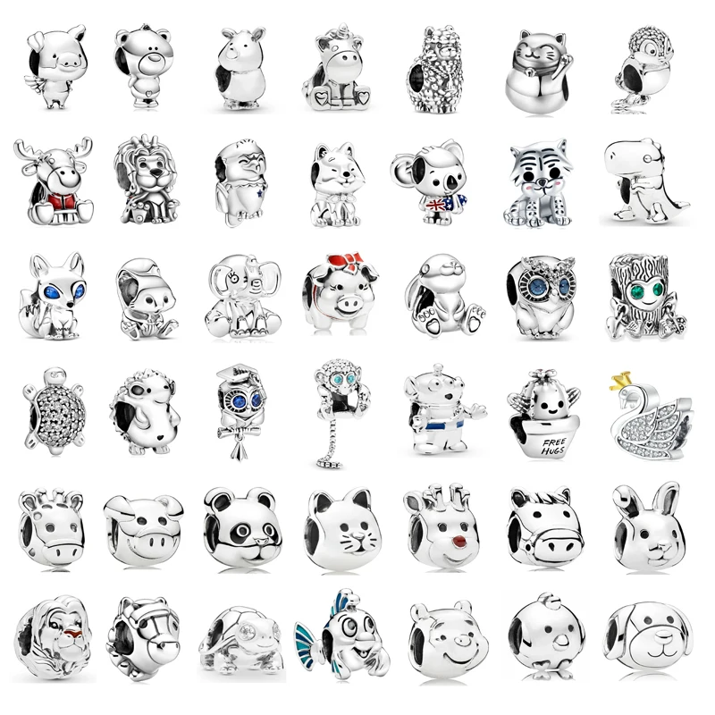 New Fashion Charm Original Animal Pig Dog Rabbit Head Beads Fit Original Pandora Ladies Bracciale Accessori Per Gioielli Regalo