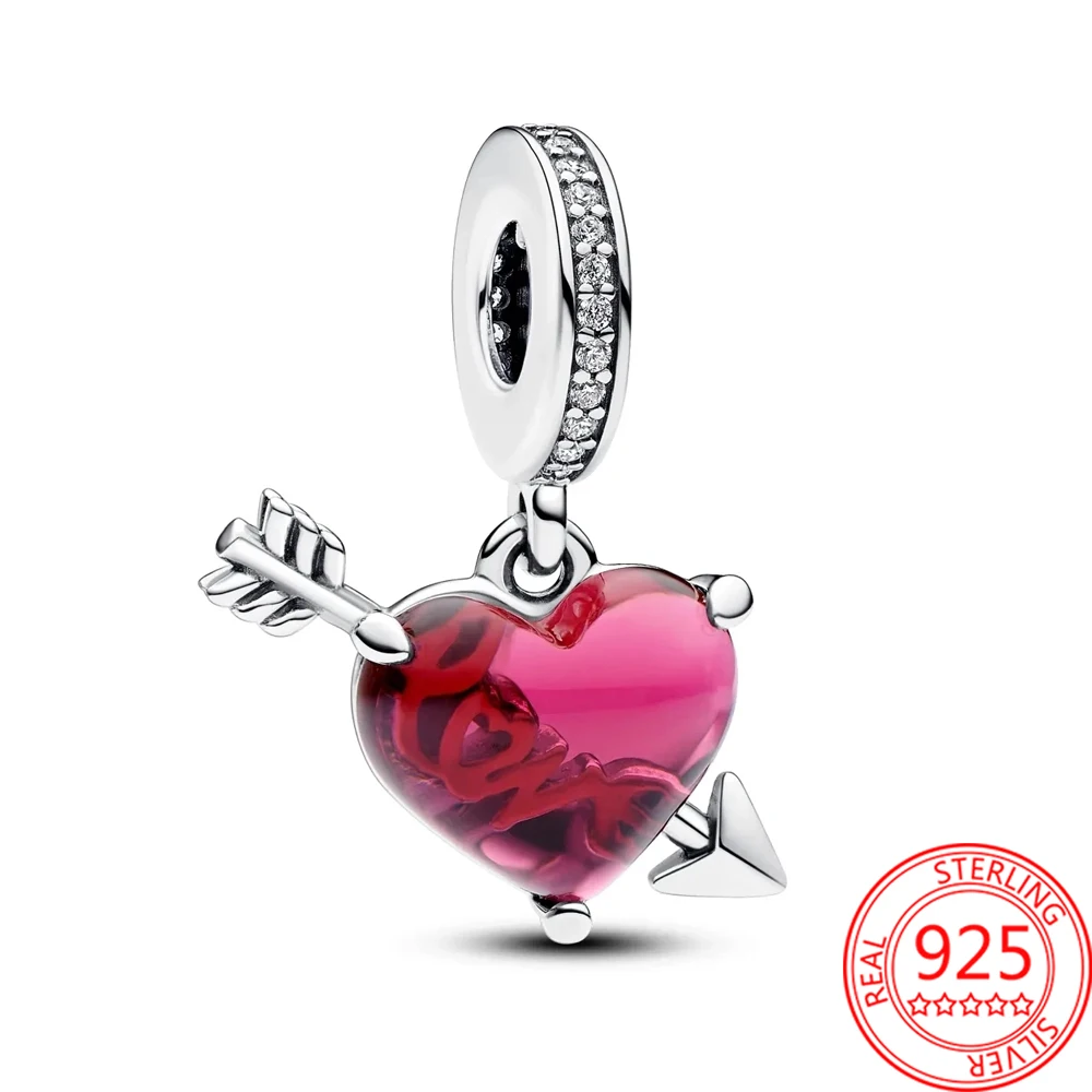 Boutique 925 Sterling Silver Love Bow And Arrow Shoot Through Red Heart Charm Fit Pandora Bracciale Ladies Confession Gift