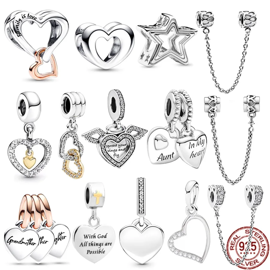 Fine 925 Sterling Silver Openwork Infinity Heart & Engrivable Heart Tag Ciondola Charm Jewelry Beads Fit Bracciale Pandora Originale
