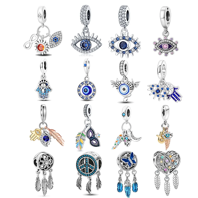 925 Silver Feather Dream Catcher Eye Boutique Ciondolo Fit Pandora Bracciale Originale Charm Beads Collana Gioielli Femminili Fai Da Te