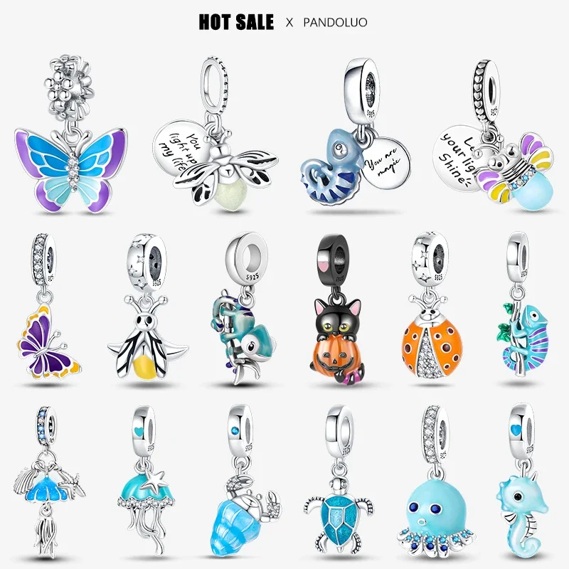 Charms S925 Sterling Silver Glow-In-The-Dark Firefly Chameleon Charm Ciondolo Per Originale Pandora Charms Bracciale Perline Regalo