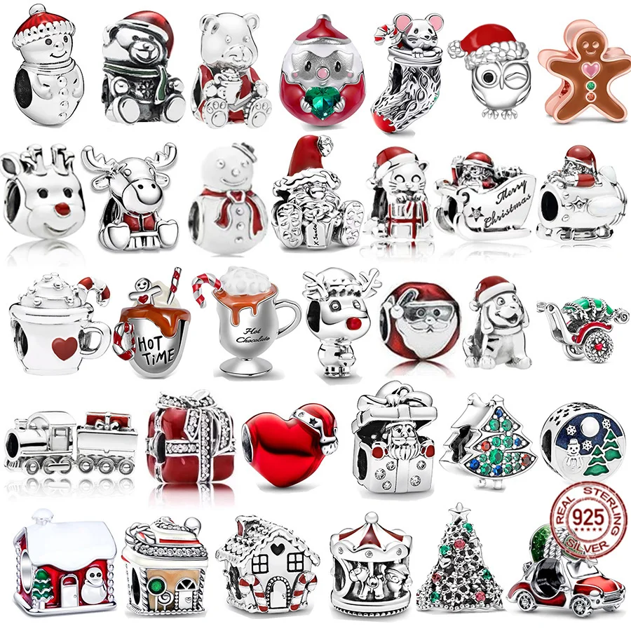 925 Sterling Silver Babbo Natale Gingerbread House Naso Rosso Renna Charm Bead Fit Braccialetto Pandora Originale Gioielli Natalizi