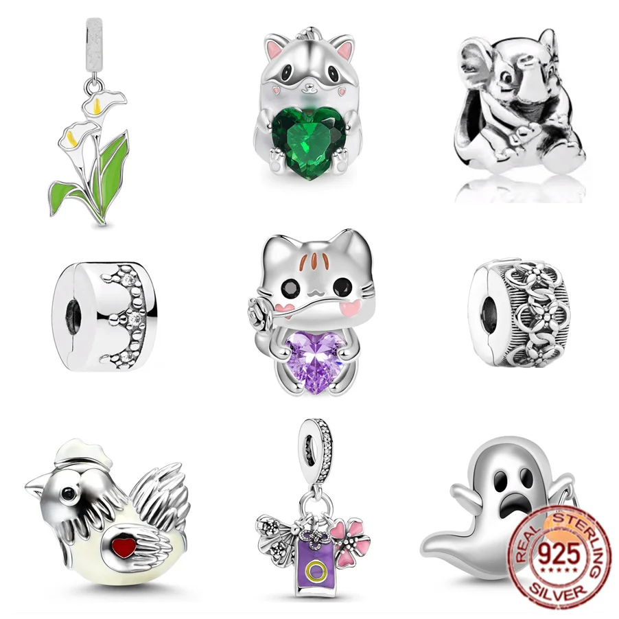New Cute Hamster, Cat, Ghost, Chicken, Elephant Charm Silver 925 Bead Women Jewelry Gift Fit Collana Con Bracciale Pandora Originale