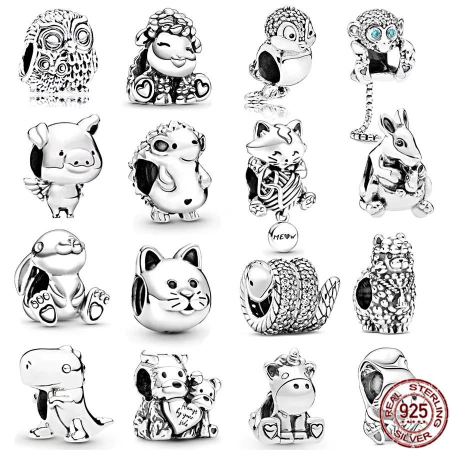 Vendita Calda 925 Sterling Silver Animal Series Pavé Snake Rabbit & Kitten Yarn Ball Charm Bead Fit Original Pandora Bracciale Jewelry