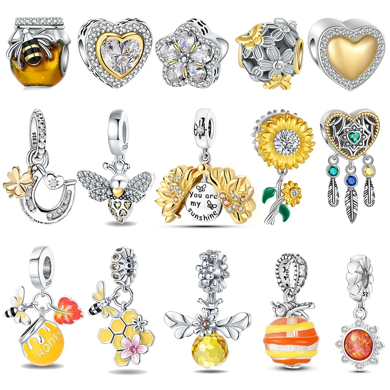 925 Sterling Silver Fashion Bee Honey Jar Girasole Serie Autunnale Charms Beads Fit Pandora Bracciali Originali Creazione Di Gioielli Fai Da Te