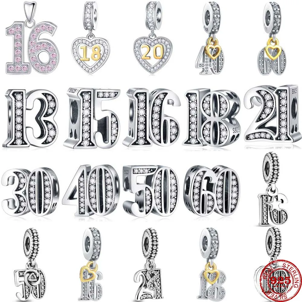 Nuovo 925 Sterling Silver Birthday Celebration Numbers Charm Pendant Fit Originale Pandora Bead Bracciale Fashion Gioielli Donna Fai Da Te