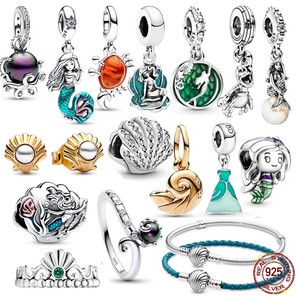 Little Mermaid Silver Pandora Croco Charm Ring Beads For Bracciali 925 Original Women Luxury Charms Jewelry Gift New 2023