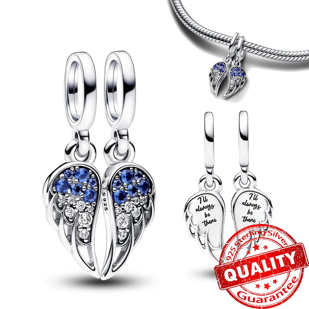 Sparkling 925 Sterling Silver Charms Fit Pandora Bracciale Splitable Angel Wings Ciondola Il Fascino Per Le Donne Collana Gioielleria Raffinata