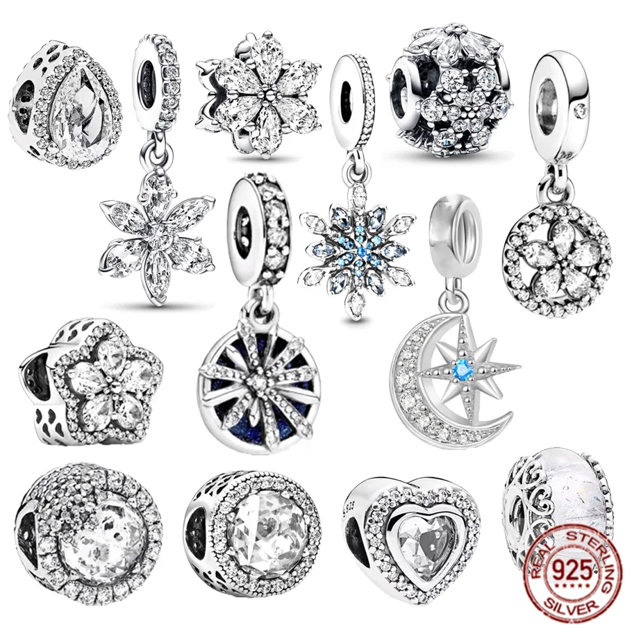 Fine 925 Sterling Silver Original Sparkling Herbararium Cluster & Snowflake Circle Ciondola Charm Jewelry Beads Fit Bracciale Pandora