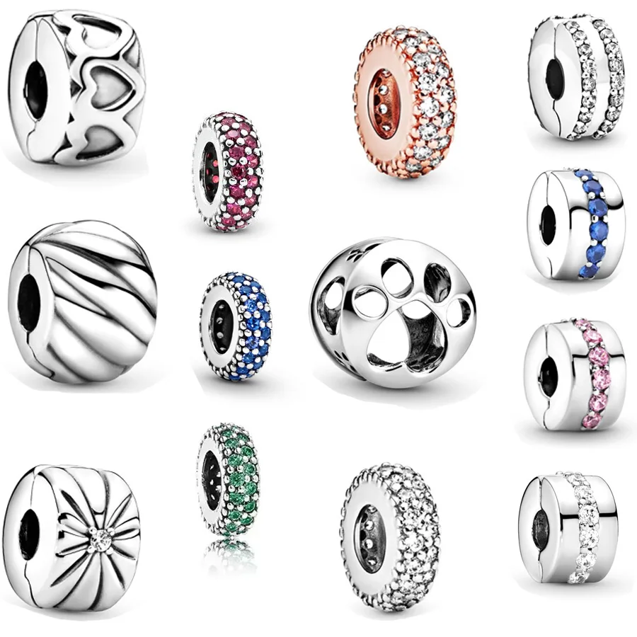 925 Sterling Silver Band Of Hearts Clip Charm & Sparkle Spacer Bead Fit Originale Pandora Bracciale Necklac Fai Da Te Gioielli Fai Da Te