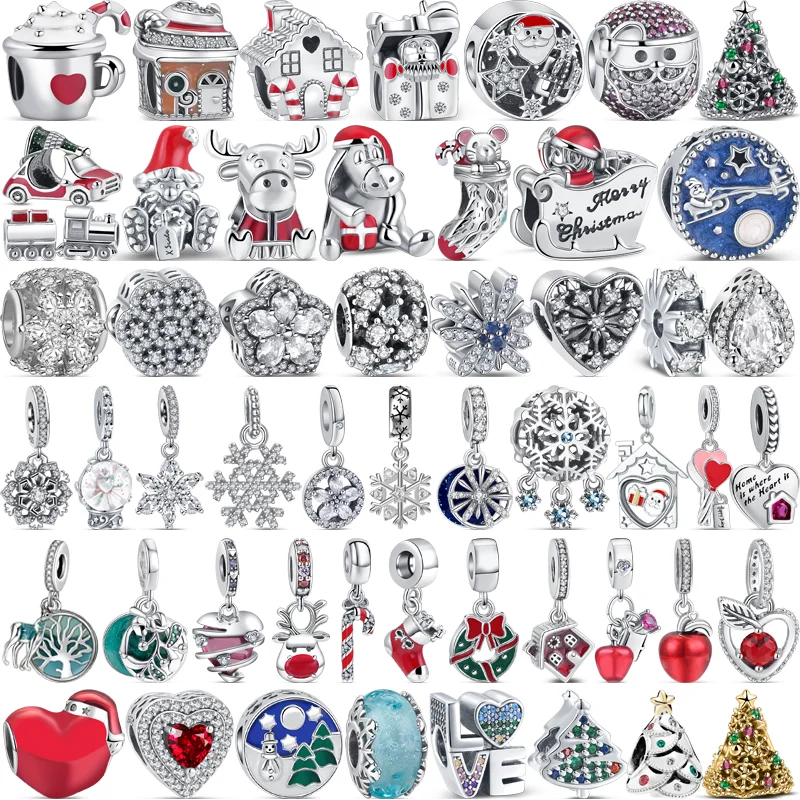 Charm Natalizio Fit Pandora Original Bracciale Gioielli 925 Sterling Silver House Tree Socks Babbo Natale Elk Snowflake Winter Bead