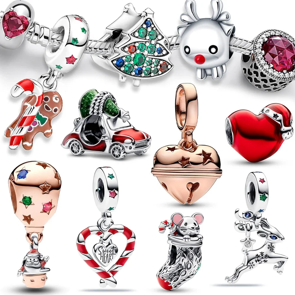 2023 Original Christmas Car & Tree Renna Mouse Charm Red Heart Beads Fit Bracciale Pandora Regalo Di Gioielli In Argento Sterling 925