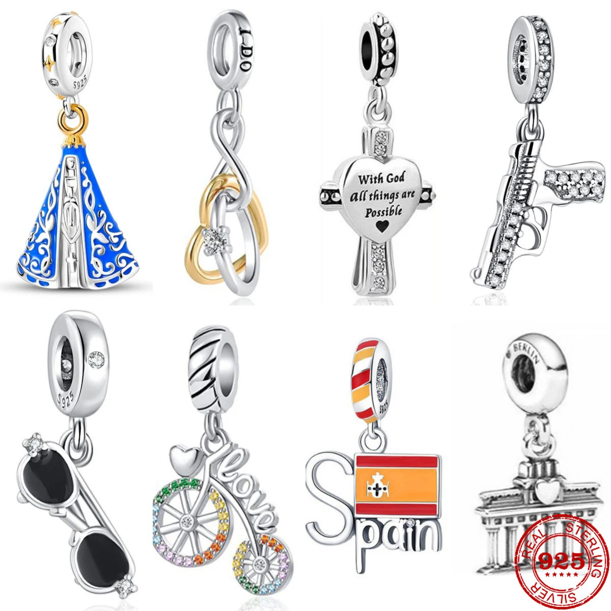 Nuovo 925 Sterling Silver Pistol Bike Occhiali Da Sole House Pendant Charm Bead Fit Originale Pandora Bracciale Gingillo Gioielli Da Donna Fai Da Te