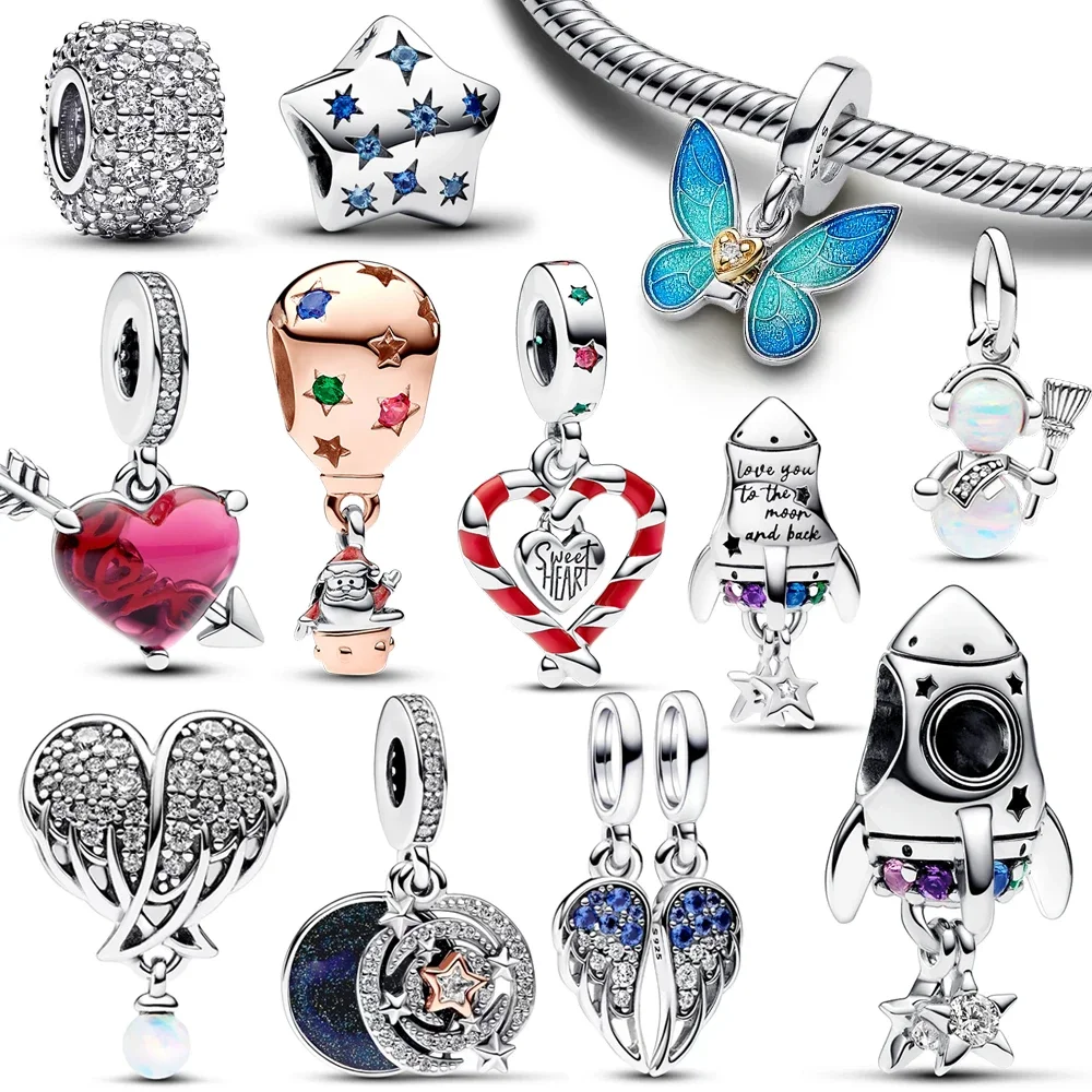 Nuovo 925 Sterling Silver Murano Red Heart Hot Air Balloon Charm Fit Originale Pandora Bracciale Ciondolo Fai Da Te Fine Jewelry Gift