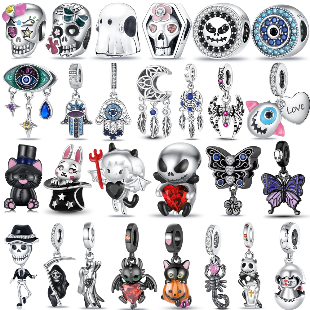 Perline Serie Halloween 925 Sterling Silver Witch Skull Ghost Pumpkin Devil Ciondola Charm Fit Bracciale Pandora 2023 Fascino Originale