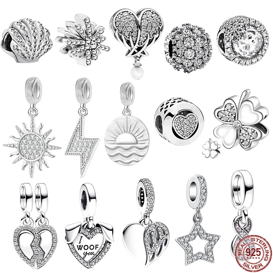 Autentico Fiocco Di Neve Scintillante In Argento Sterling 925, Sole, Fulmine Ciondola Charm Bead Fit Braccialetto Pandora Originale Regalo Di Gioielli
