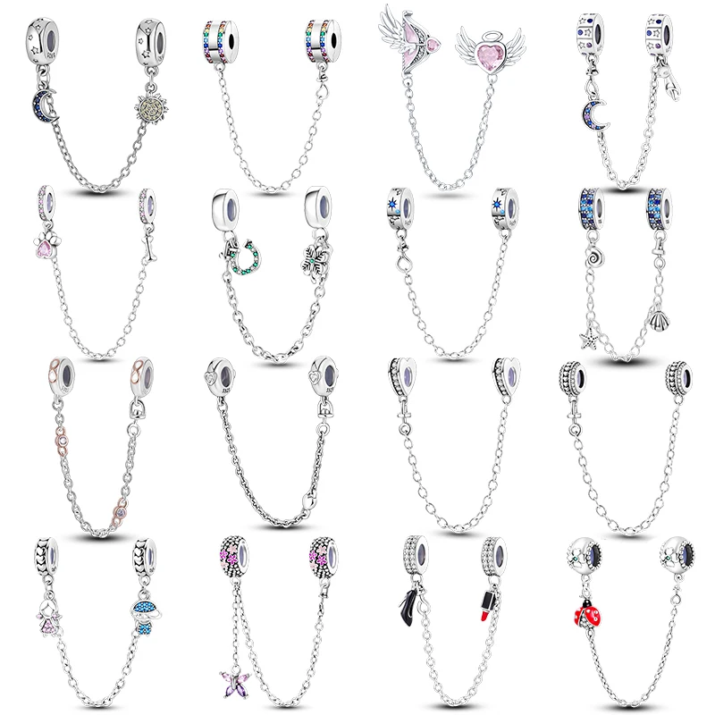 Real 925 Sterling Silver Stars & Moon Sunflower Catene Di Sicurezza Spacer Beads Charms Fit Pandora 925 Bracciali Originali Gioielli Fai Da Te