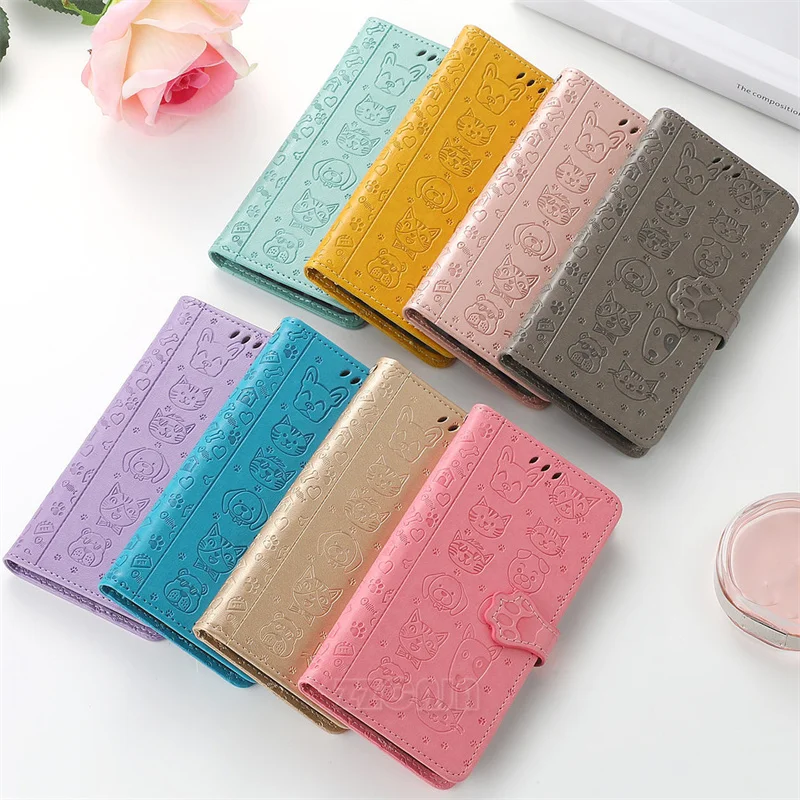Per Realme Gt Master Explorer Neo 5 Se 3T Carve Cute Kitty Puppy Case Per Oppo F21 Pro 5G Leather Flip Stand Slot Per Schede Cover