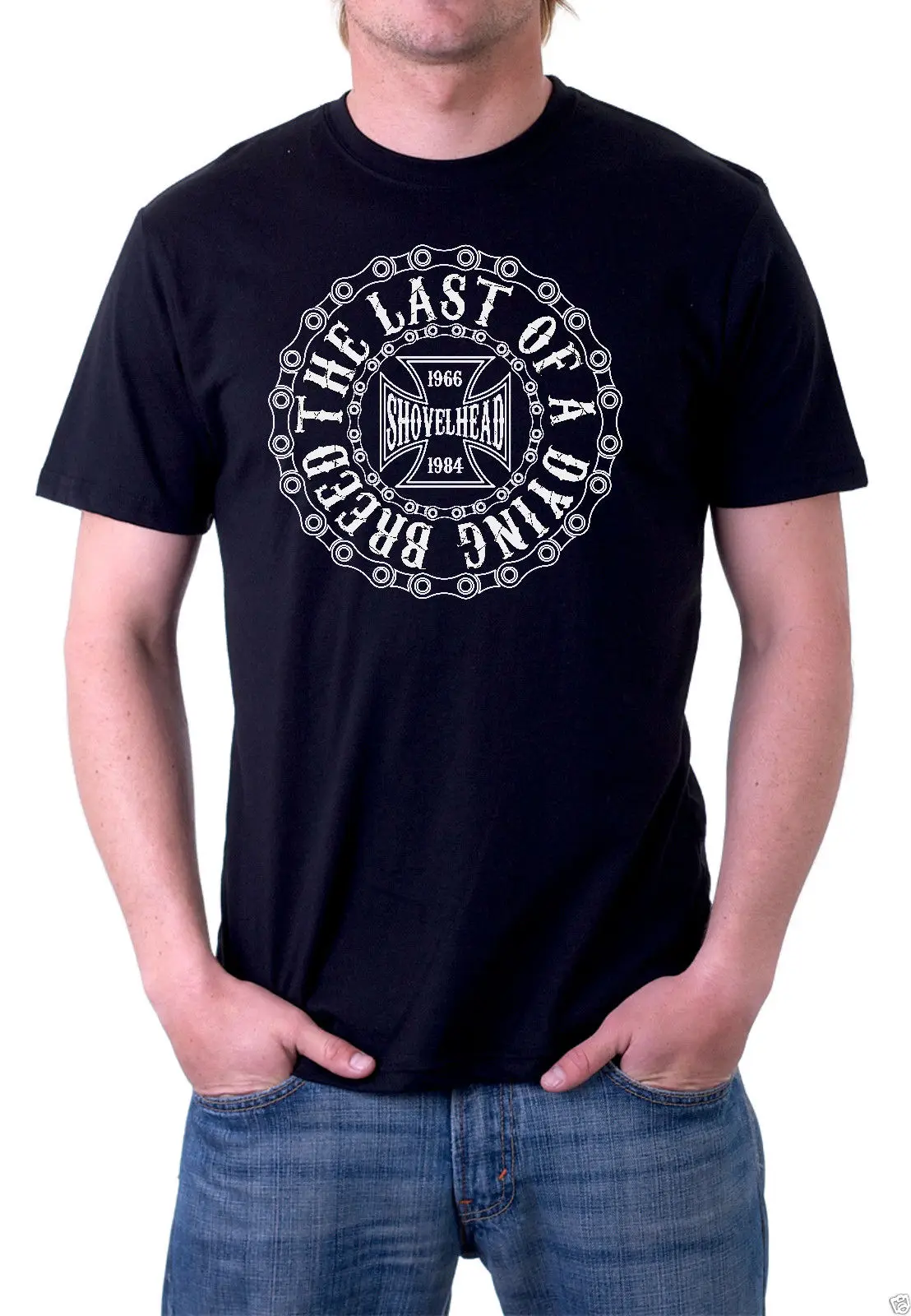 La Più Recente Moda Shovelhead-L'Ultima Di Una Razza Morente-Maglietta Shovelhead-Maglietta Nera 100% Cotone Humor Tee Shirts