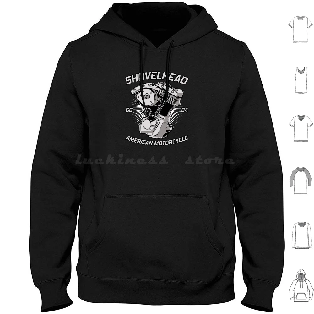 Vintage Hd Moto Vtwin Shovelhead Motore Disegno Biker Felpe Con Cappuccio Manica Lunga Shovelhead V Twin Moto Biker Bike