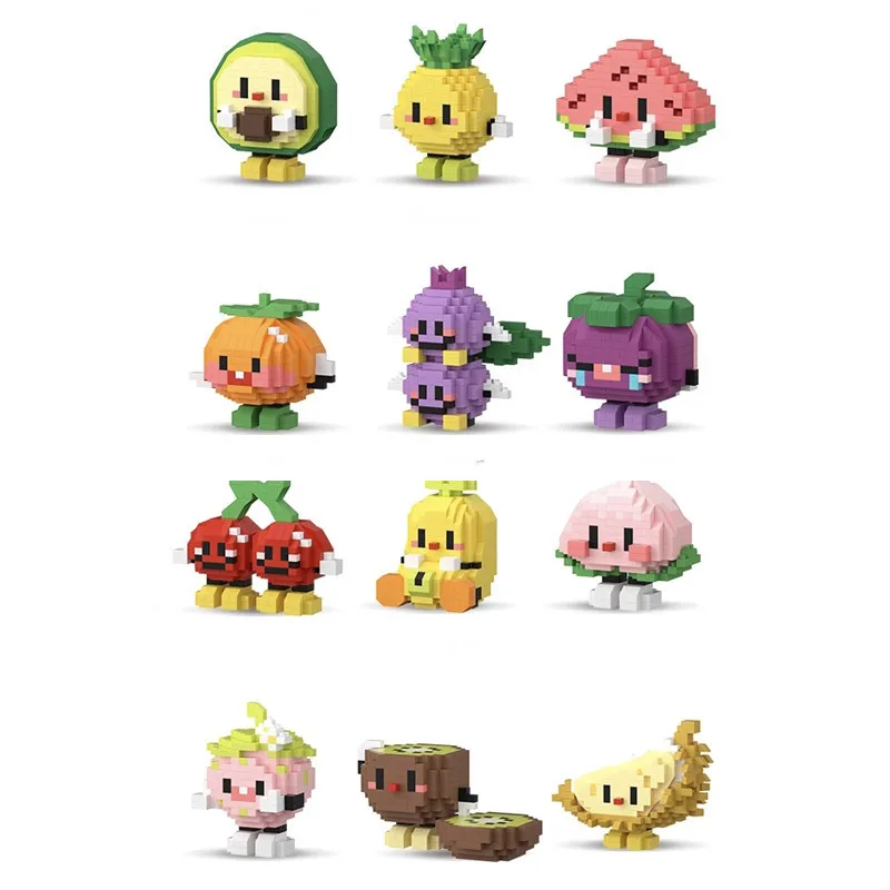 Cute Nanobrick Cartoon Fruit Micro Diamond Block Avocado Ananas Cherry Peach Uva Mangosteen Fragola Kiwifruit Brick Toy