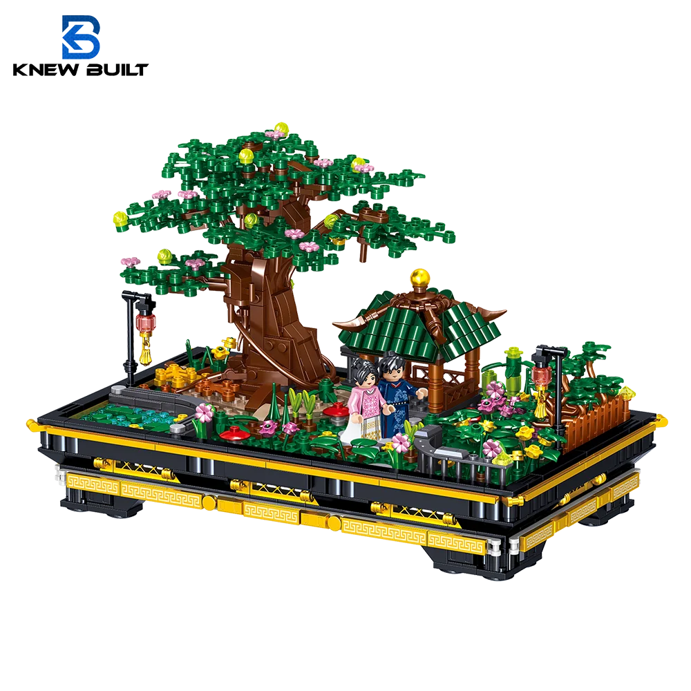 Known Built Sophora Japonica Tree Bonsai Building Blocks Modello 3D Giocattolo Decorazione Della Casa Pianta Verde Pino Pesca Assemblaggio Mattoni