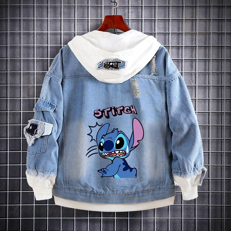 Dis Anime Cartoon Stitches Denim Jean Jacket Coat Harajuku Boy Girls Clothes Kawaii Denim Felpe Con Cappuccio Primavera Autunno Giacche
