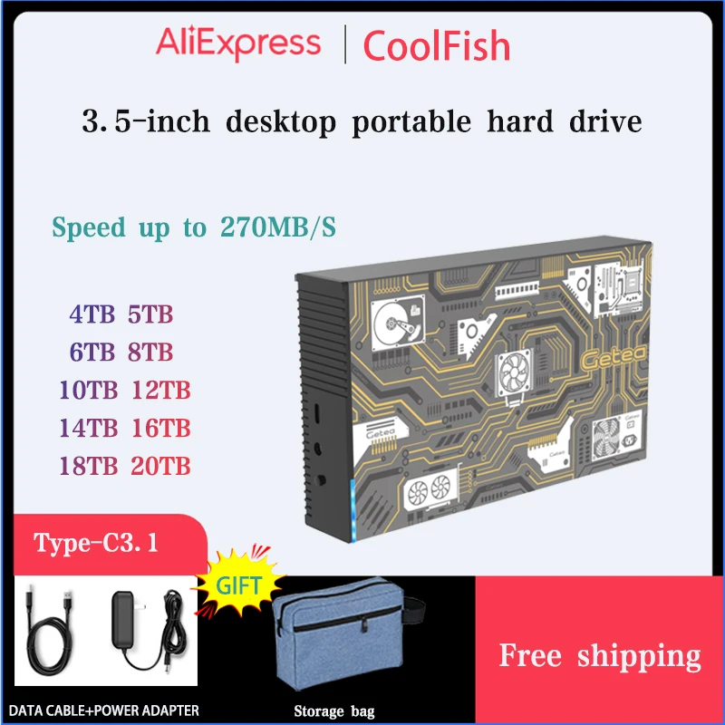 Coolfish Disco Rigido Portatile Desktop Da 3.5 Pollici 4Tb 6Tb 8Tb 10Tb 12Tb 14Tb 16Tb 18Tb 20Tb Di Archiviazione Usb Per Desktop/Laptop/Mac/Xbox