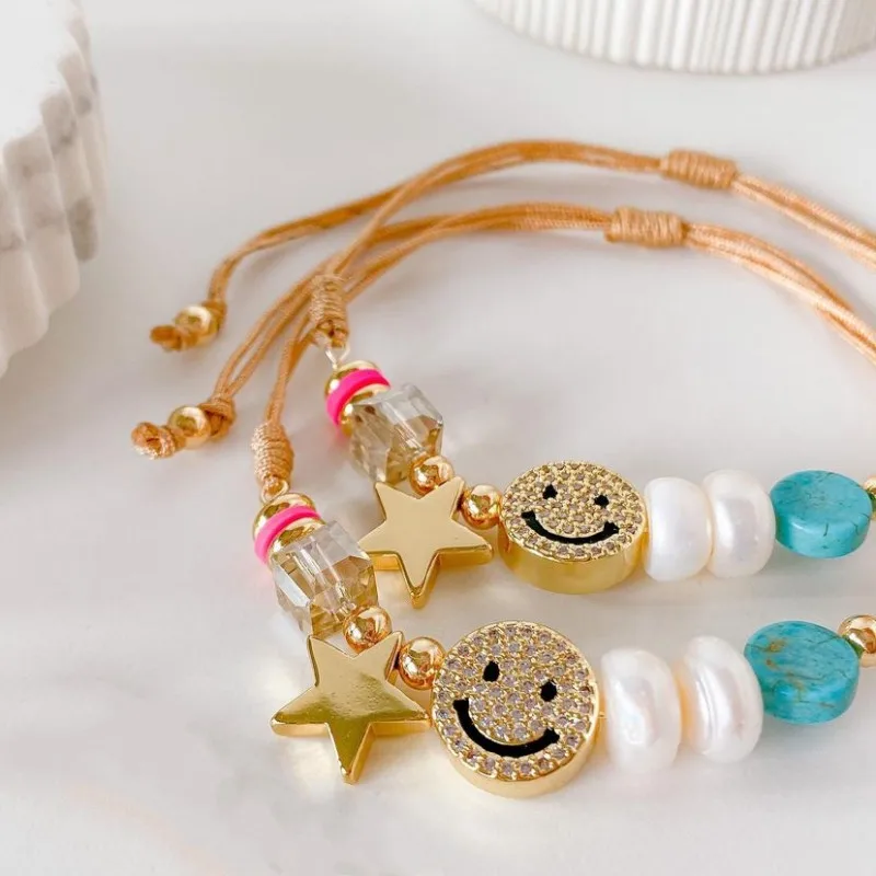 Herlook Zircone Smile Face Bracciale Per Donna Y2K Accessori Star New In Natural Pearl Bracciali String Pulseras Summer Jewelry