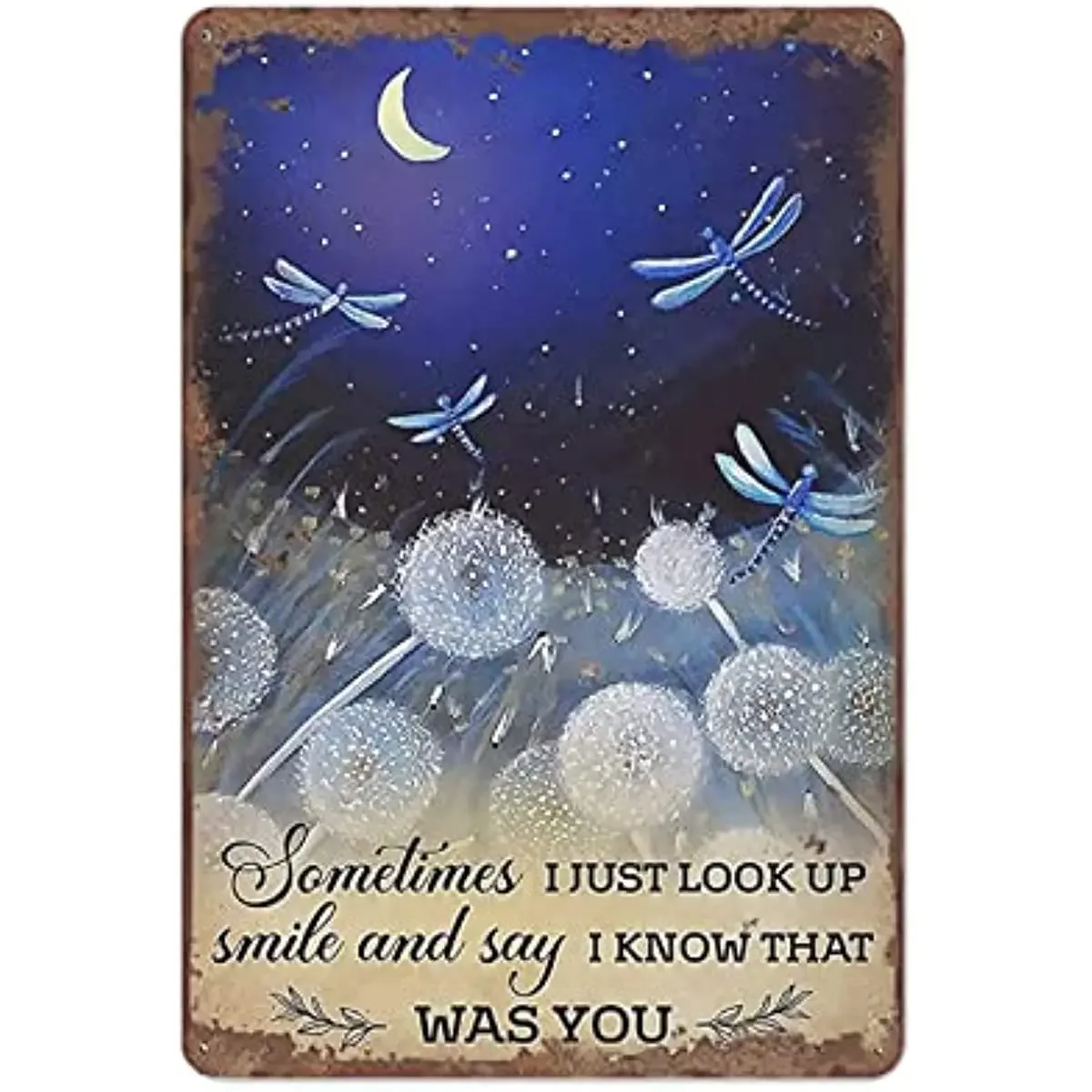 New Metal Tin Sign Vintage Look Up Smile Say I Know Dragonfly Dandelion Inspirational Hotal Apartment Inaugurazione Della Casa