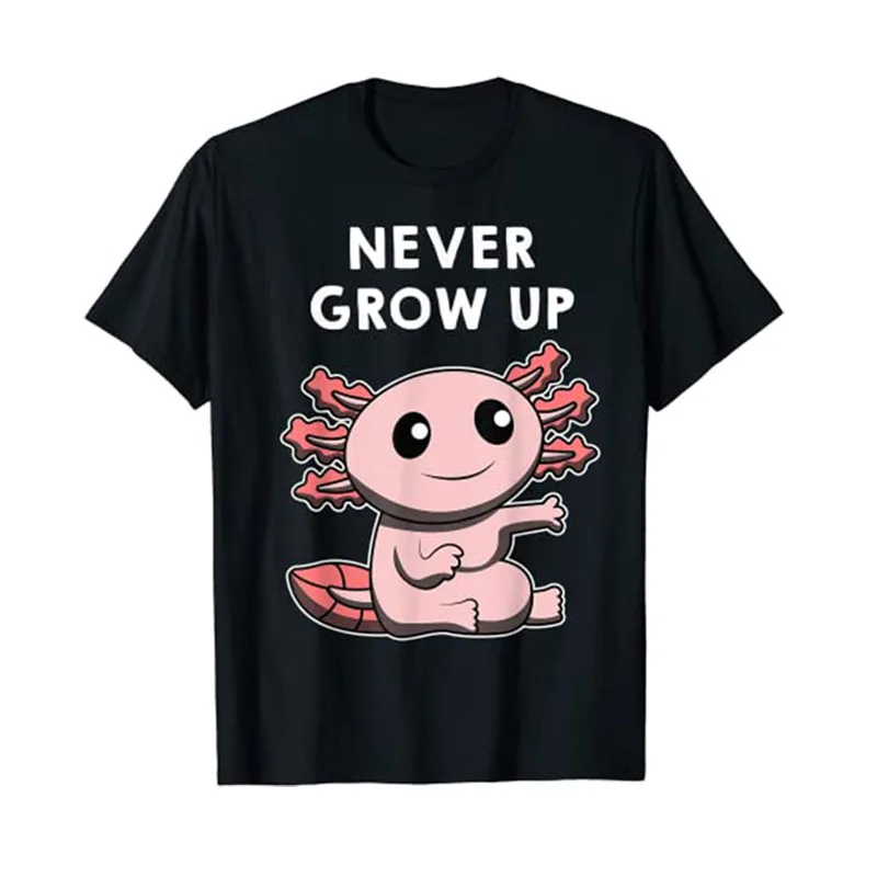 Never Grow Up Funny Axolotl -I Smile A Lot Rettile T-Shirt Salamandra Gift Cute Graphic Tee Tops Cartoon Estetica Clothes