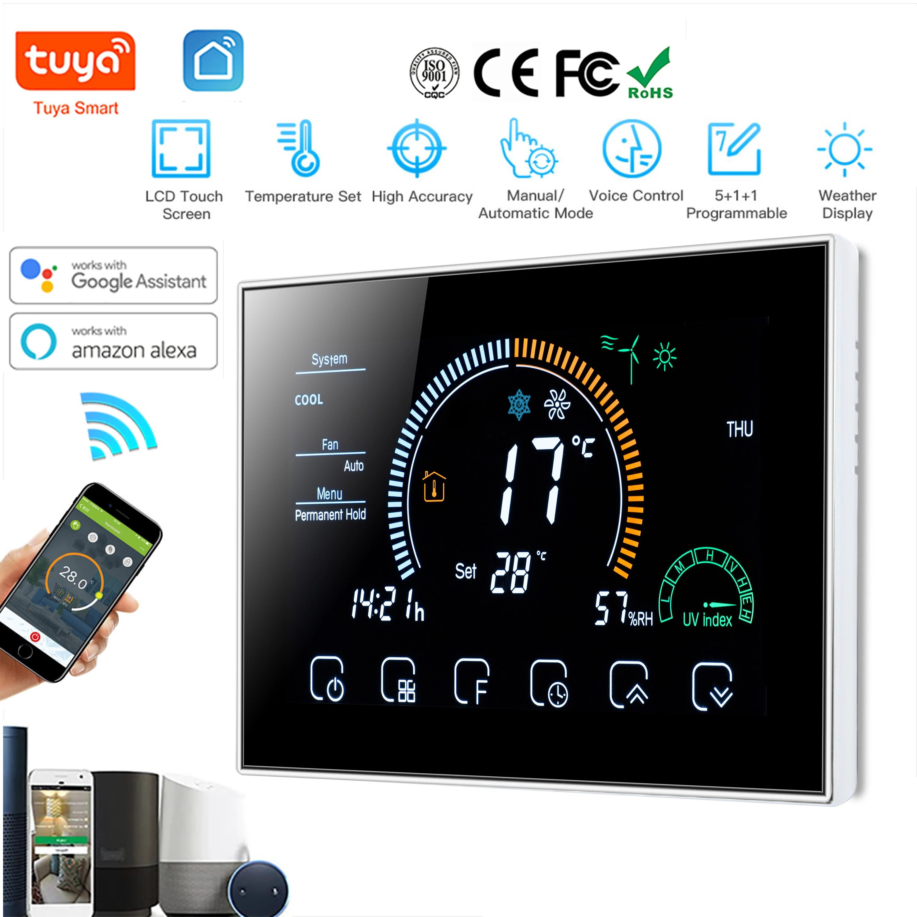 Wifi Smart Device Condizionatore D'Aria Centrale Termostato Termoregolatore A 3 Velocità Funziona Con Alexa Google Home