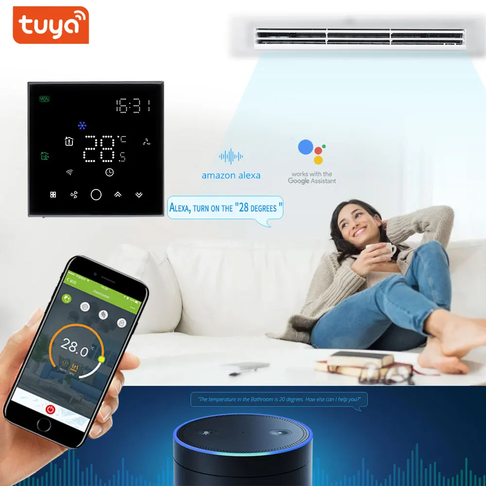 Wifi Modbus E Rs485 Mobile Tuya App Controlla In Remoto L'Interruttore Termostato Di Controllo Della Temperatura Domestica Per Fan Coil Heat Cool